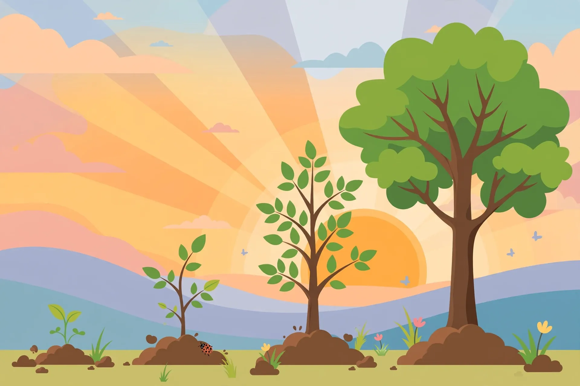 Different ways to say become in English - transformation from seedling to tree