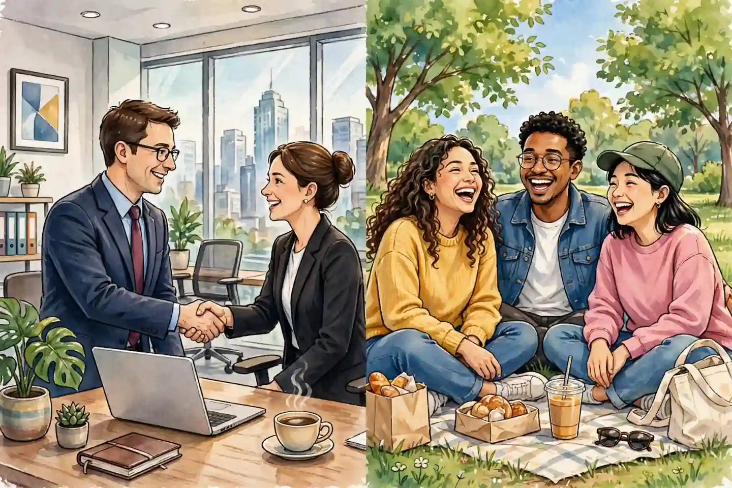 Formal vs casual synonyms for become - business handshake vs friends laughing outdoors