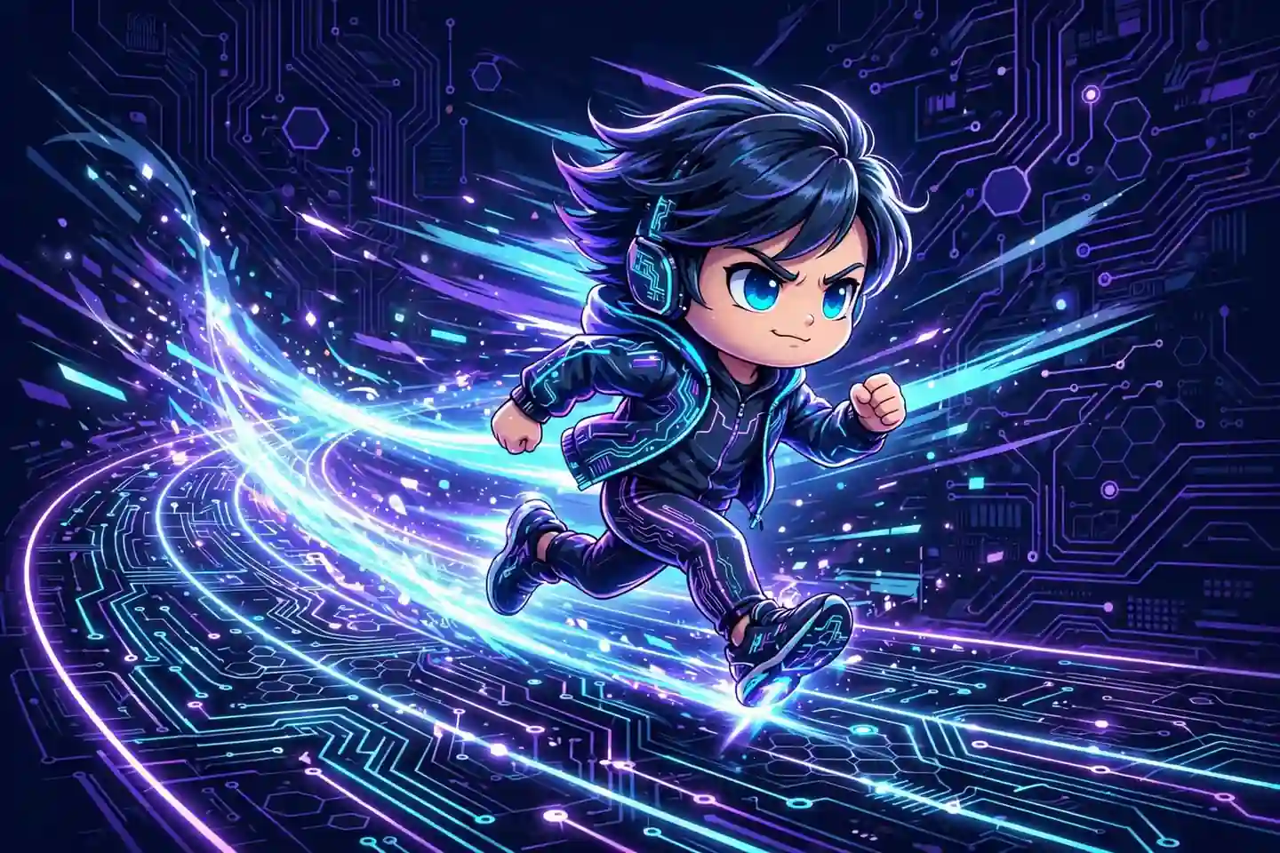 continue synonyms — cute marathon runner character with a glowing trail pressing onward