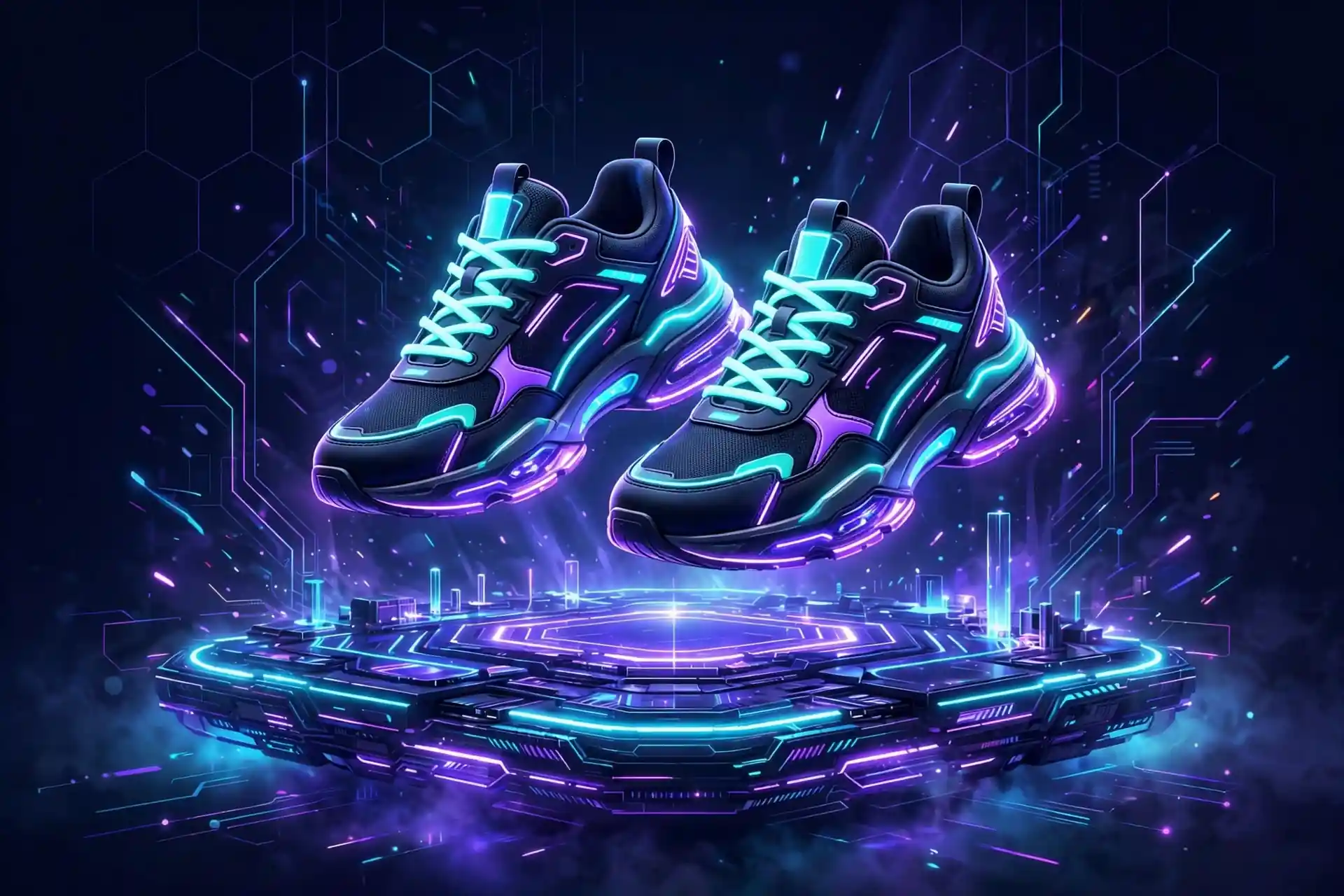 Stylish glowing neon sneakers, a visual for trendy and fresh synonyms for cool