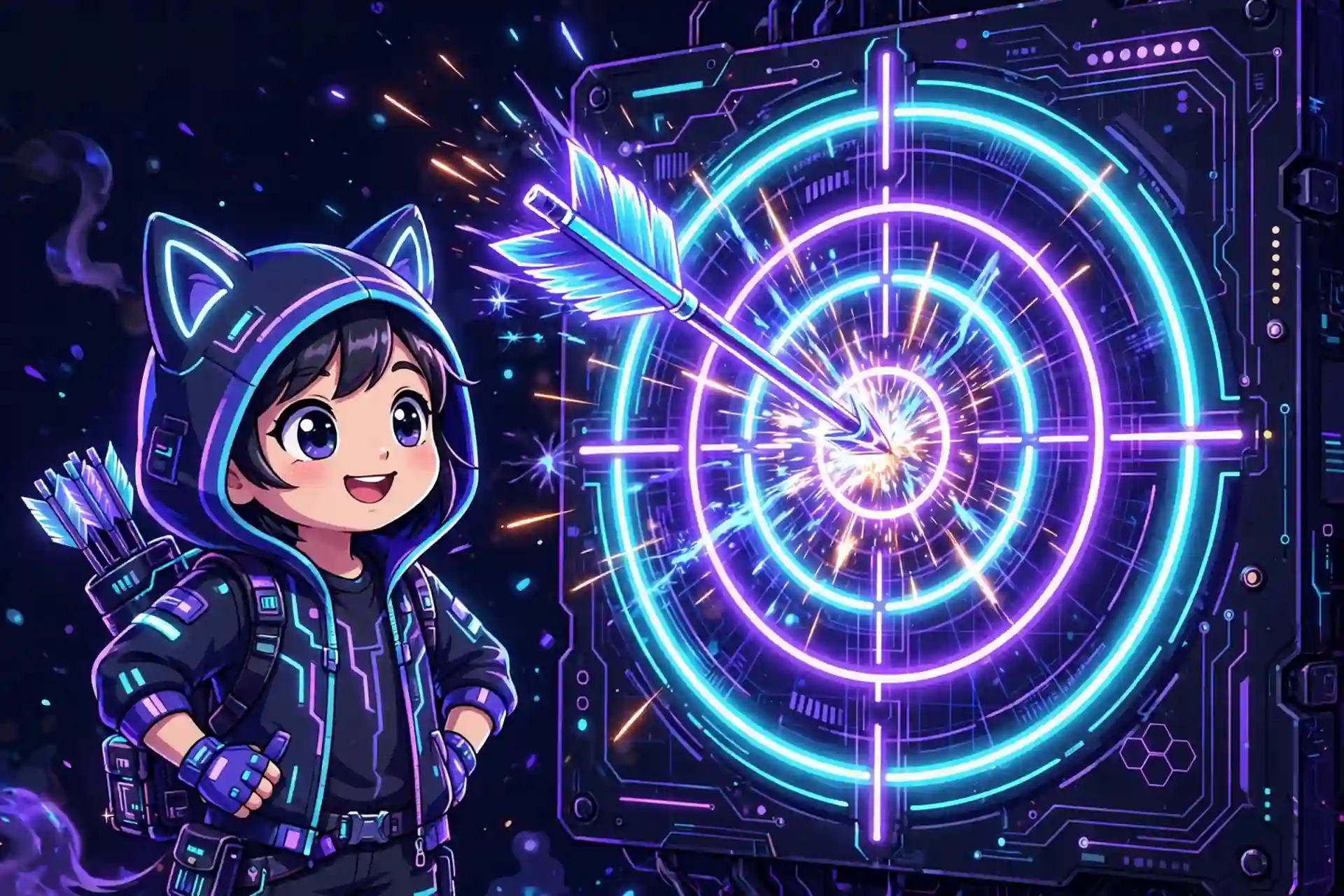 Cute archer hitting the bullseye — spot-on, a friendly correct synonym