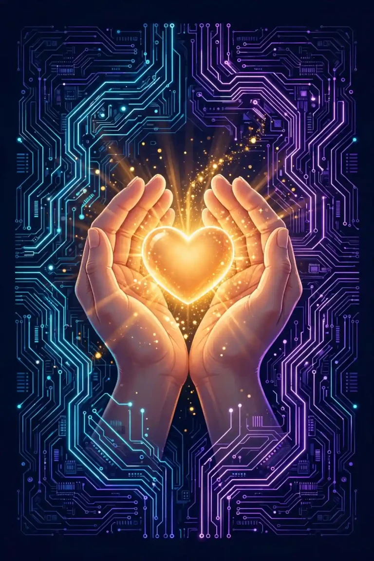 Kind synonym featured image - glowing heart held gently in hands showing compassionate alternatives to the word kind