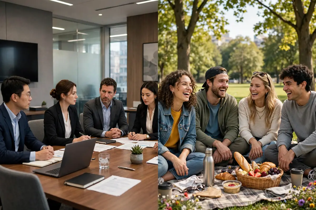 Formal vs casual synonyms for group - office team compared with friends hanging out