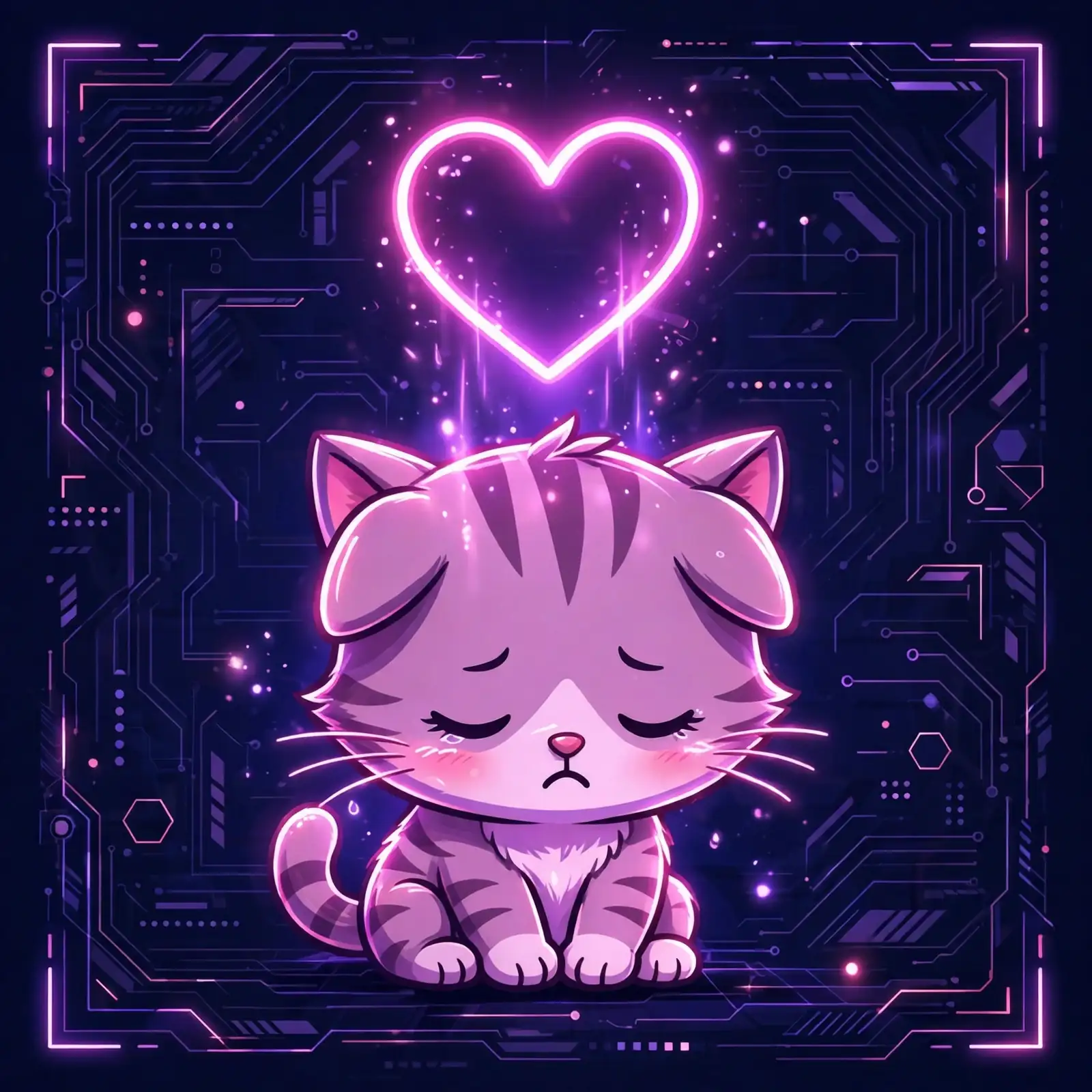 Cute character with bowed head and a glowing heart above — penitent, a heartfelt guilty synonym