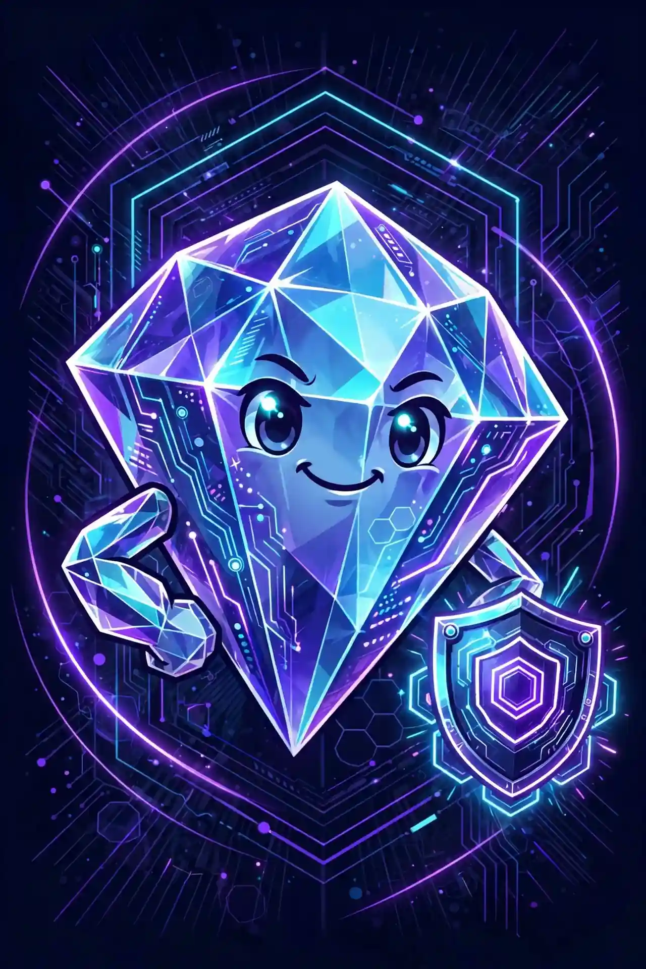 Tough synonym for hard — an unbreakable glowing diamond character with a confident smile