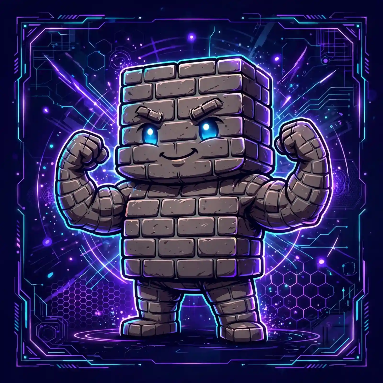 Solid synonym for hard — a sturdy glowing brick wall character that will not budge