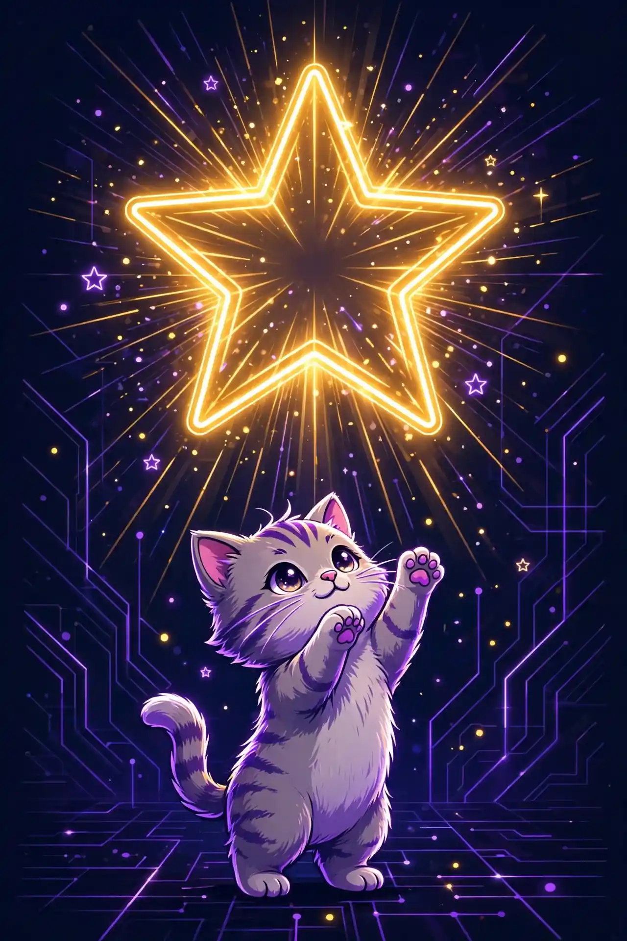 Cute character reaching up toward a big glowing star — full of promise, a hopeful synonym