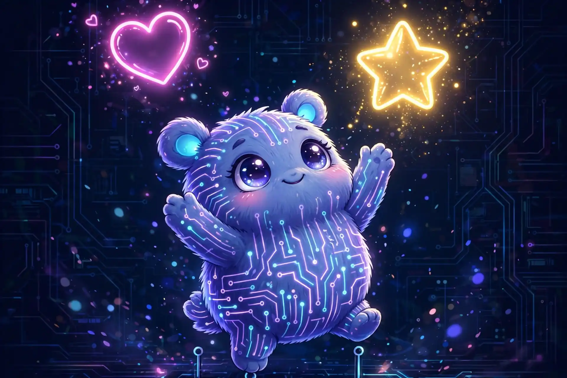 Jealous synonyms — cute monster yearning and reaching toward a glowing star and heart, illustrating yearning