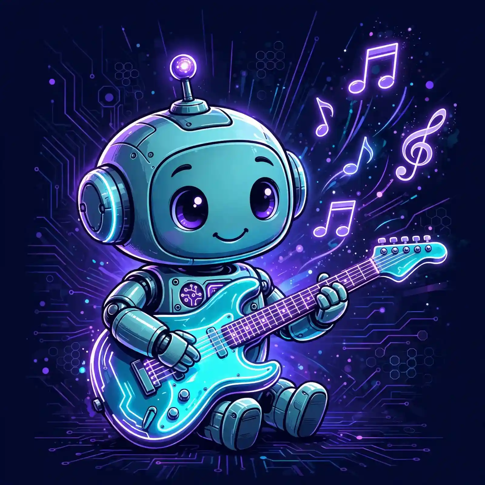 Robot learning guitar, showing casual learn synonyms like pick up and get the hang of