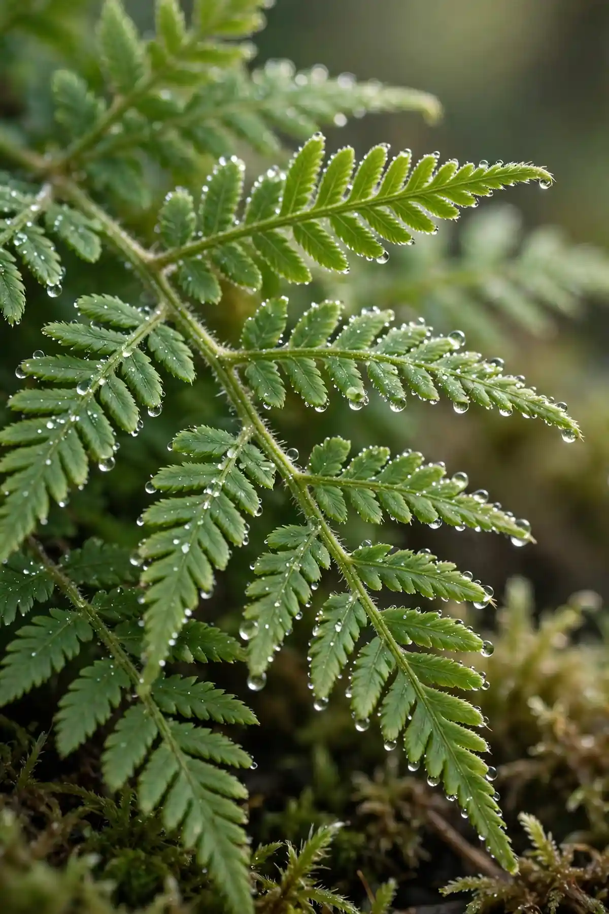 Natural synonyms in English - fresh green fern leaves with morning dew