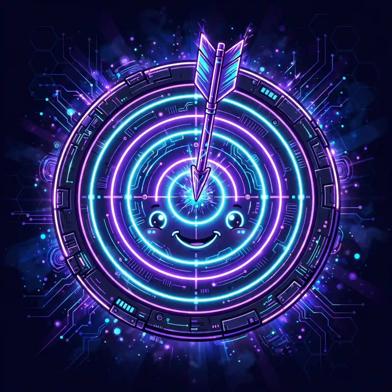 Spot-on synonym for perfect — a glowing bullseye target hit exactly in the center
