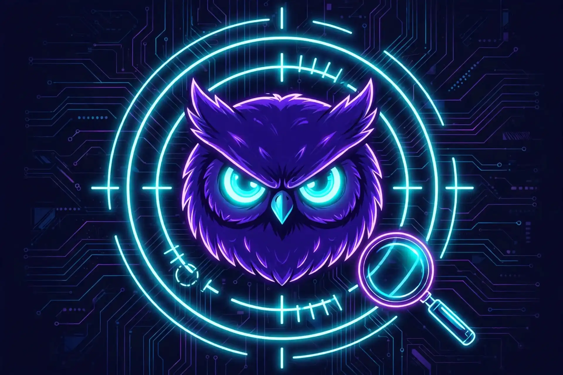 Cute owl with an intense glowing gaze and target rings — intense, a powerful synonym for concentrated strength