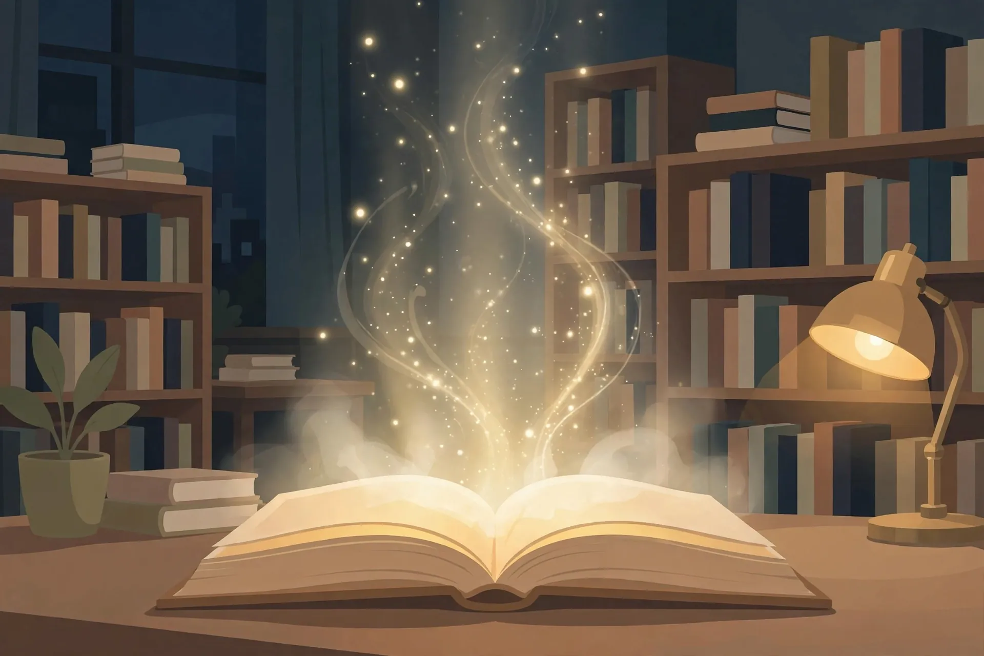 Different ways to say profound in English with example sentences - glowing book in a quiet library