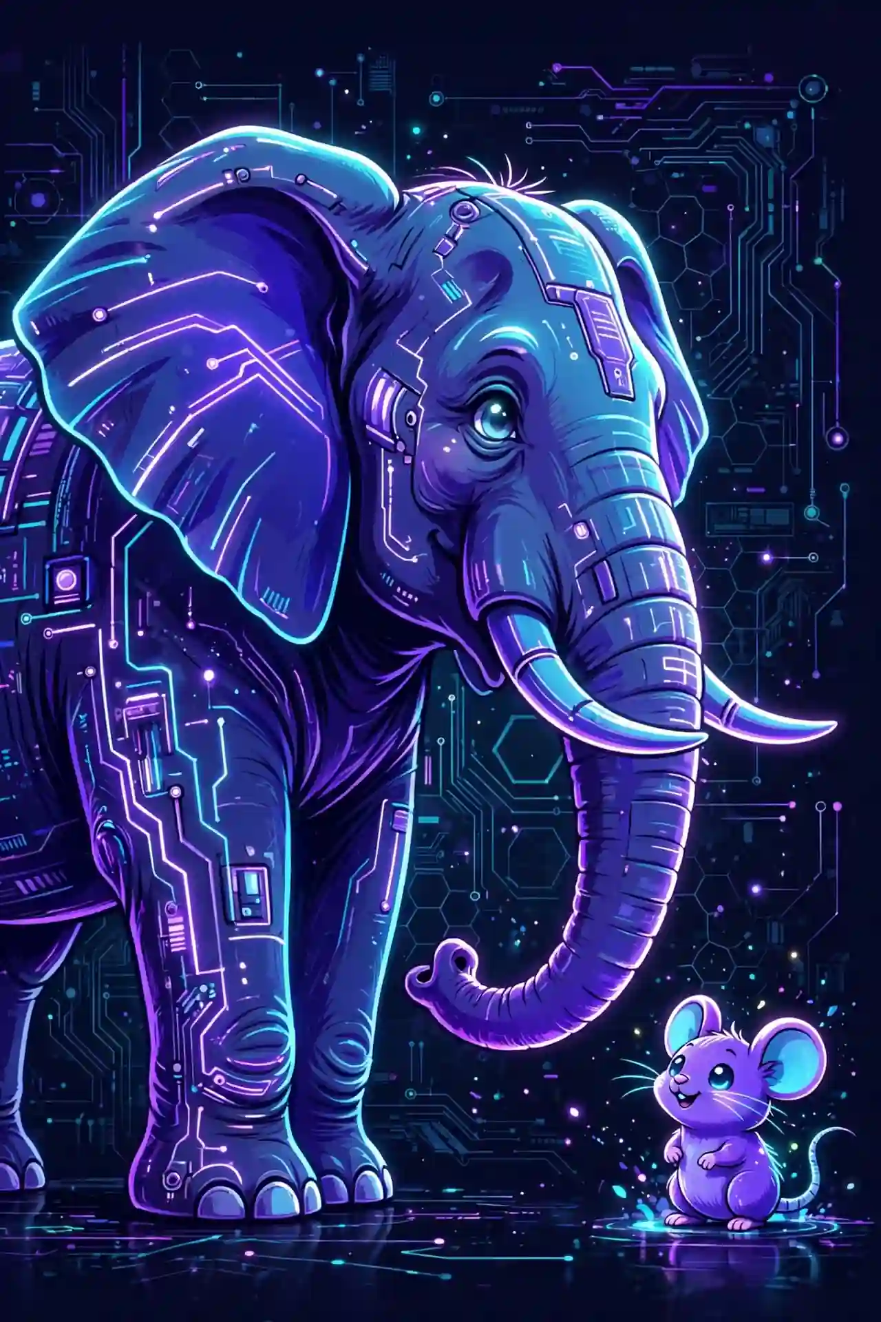 Huge elephant standing beside a tiny mouse, showing the contrast between big and small synonyms
