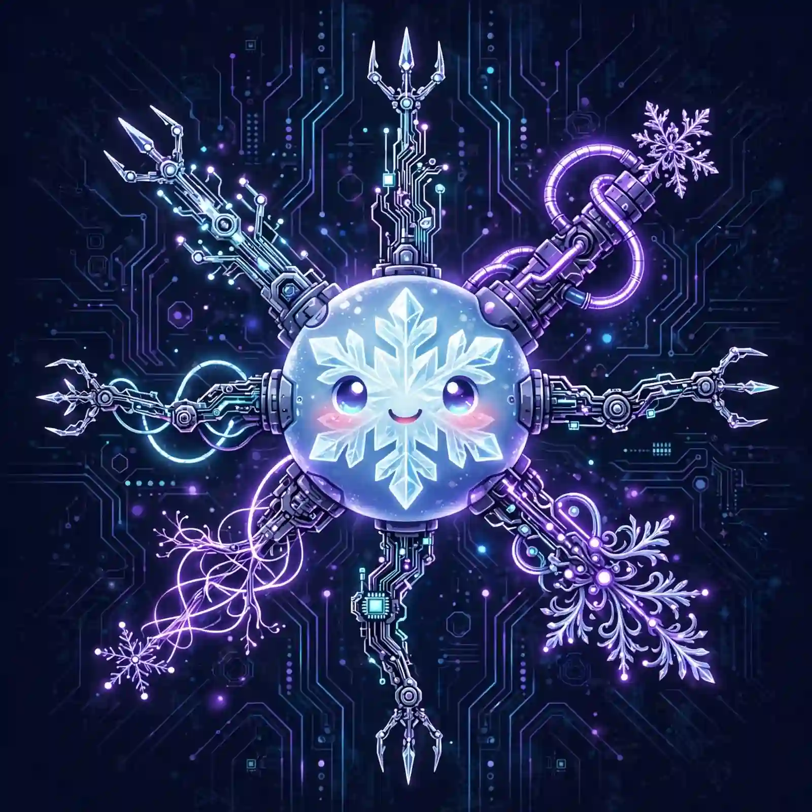 Glowing snowflake character representing special synonyms like unique, one-of-a-kind and distinctive